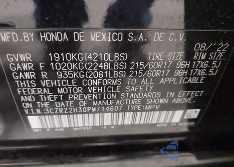 2023 Honda Hr-V Awd Lx from USA, damaged, VIN 3CZRZ2H30PM714607